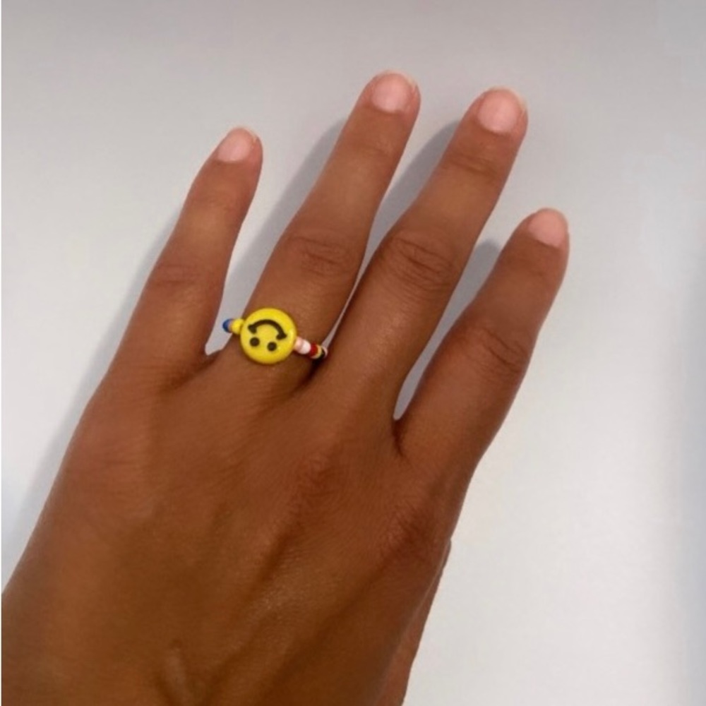 Y2K Inspired Smiley Face Glass Seed Bead Stretch Ring